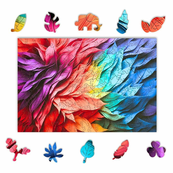 MAKUARI Wooden Puzzle 200 Pieces Rainbow Feathers Colorful Jigsaw Game by Deal US