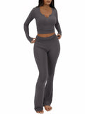 [Like New] FAIRY SEASON Women’s 2pc Lounge Set V-Neck Top Flare Pants Deep Gray S by Deal US