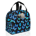 COWDIY Insulated Lunch Bag Black Blue Butterfly Print Waterproof Tote 5.3L by Deal US