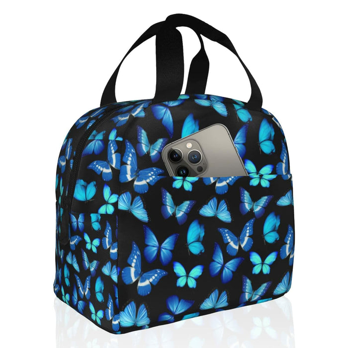COWDIY Insulated Lunch Bag Black Blue Butterfly Print Waterproof Tote 5.3L by Deal US