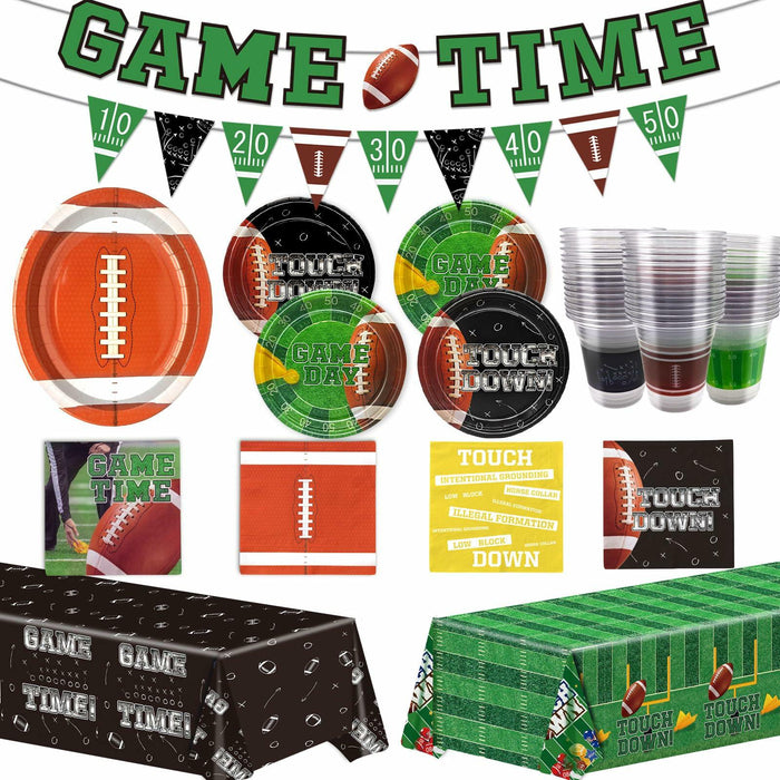 Yavxzvbw Football Party Plates Tablecloth Decor Supplies Green Birthday by Deal US