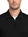 MoFiz Men's Long Sleeve Polo Shirt Quarter Zipper Quick Dry Black Size S by Deal US