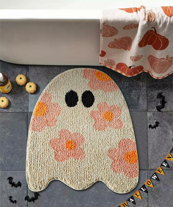 Ouyattle Halloween Ghost Bath Mat Non-Slip Washable Boho Floral Khaki by Deal US