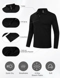 MoFiz Men's Long Sleeve Polo Shirt Quarter Zipper Quick Dry Black Size S by Deal US