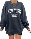 ORANDESIGNE Oversized Graphic Sweatshirt Women Long Sleeve New York Blue Size XS by Deal US