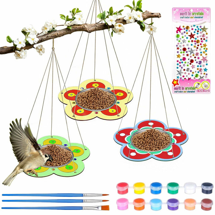 Jestrem Kids DIY Wooden Bird Feeder Kits 3-Pack Outdoor Toys Ages 3-12 by Deal US