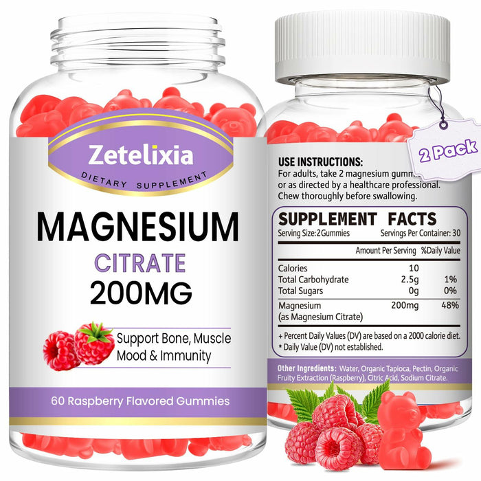 BestBy05/26 Zetelixia Magnesium Citrate Gummies 120 Ct Vegan Raspberry 2 Pack by Deal US