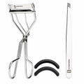 BLISSOTOPIA 2-in-1 Eyelash Curler and Tweezer Set Silver Travel Friendly by Deal US