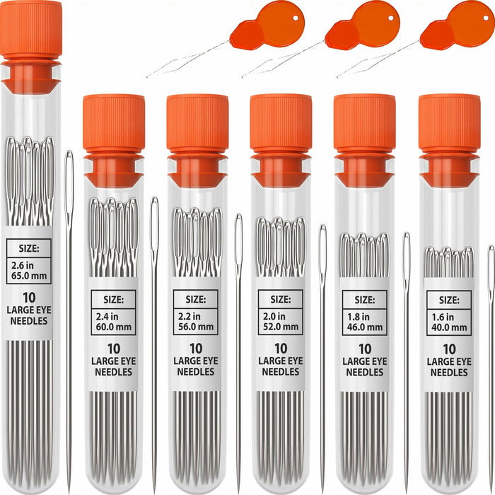 VONEEDL Large Eye Sharp Sewing Needles 6 Sizes 60 PCS Easy Thread by Deal US