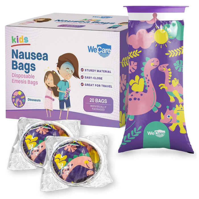 Kids Vomit Bags 20 Pack Disposable Leak Proof Self Sealing Dinosaur Print by Deal US
