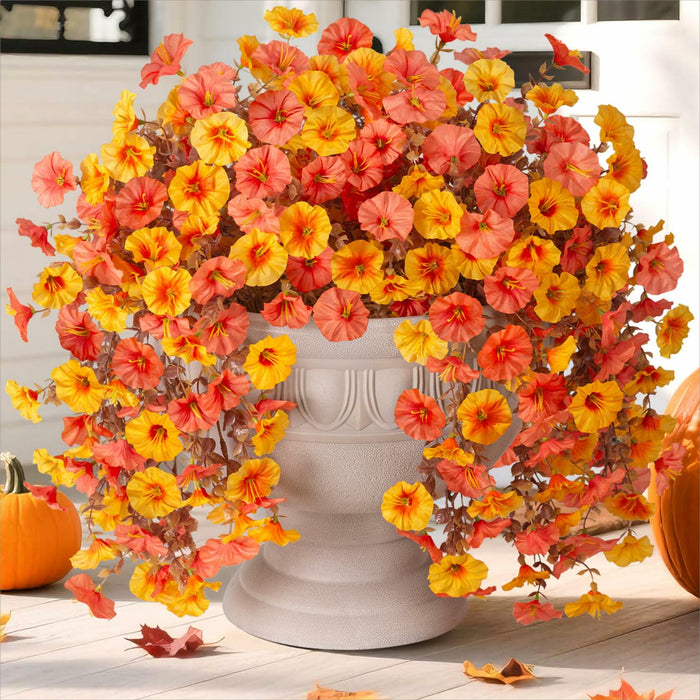Ivydale 2 PCS Artificial Fall Hanging Flowers Silk Faux Petunias Orange+Yellow by Deal US
