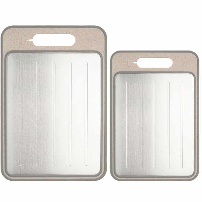 AOWBCGD Cutting Board Double Sided 2 Pcs Large+Small Khaki Stainless Steel by Deal US