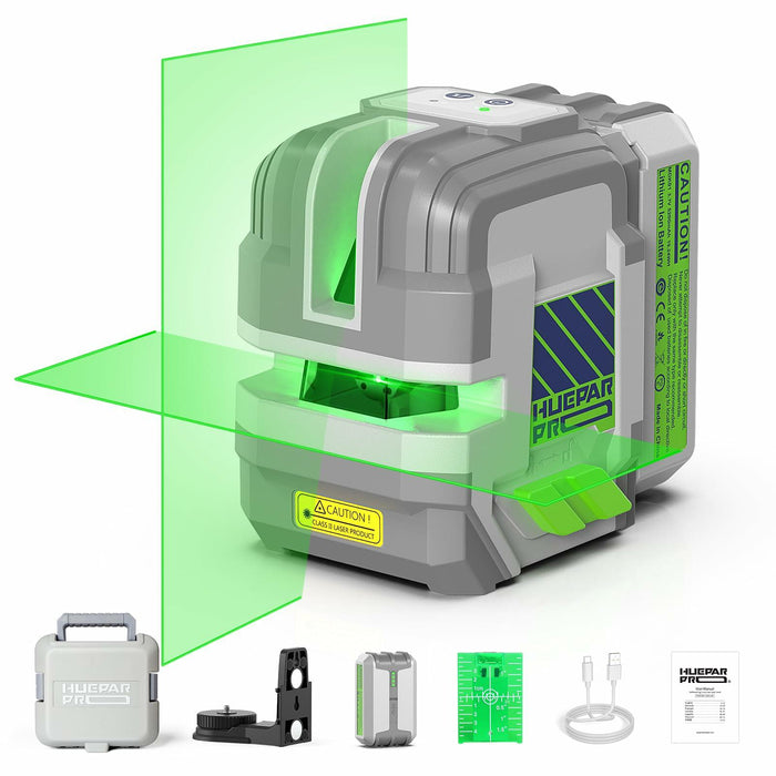 Huepar Pro Rechargeable Green Cross Line Laser Level 360° Magnetic Bracket by Deal US