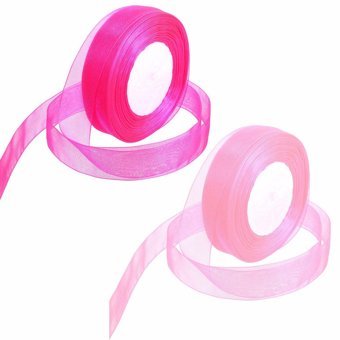 2 Rolls Hot Pink Chiffon Ribbon 1 Inch x 50 Yards Sheer Gift Wrap Crafts by Deal US