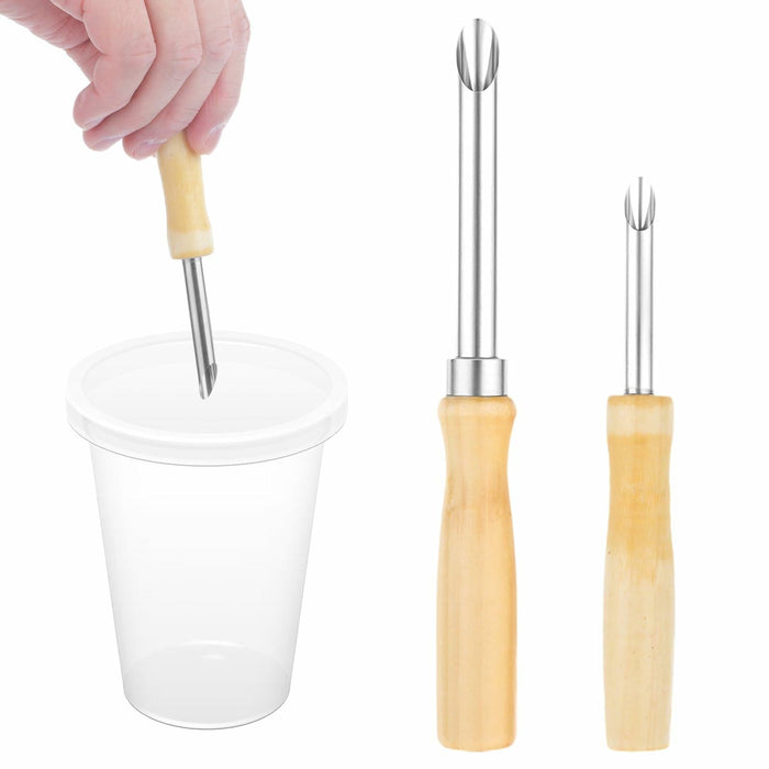 Lusofie 2 Pack Stainless Steel Straw Hole Puncher with Wood Handle by Deal US