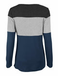 Minthunter Women's Long Sleeve Color Block T-Shirt Round Neck Black-GR-Purple XL by Deal US