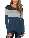 Minthunter Women's Long Sleeve Color Block T-Shirt Round Neck Black-GR-Purple XL by Deal US