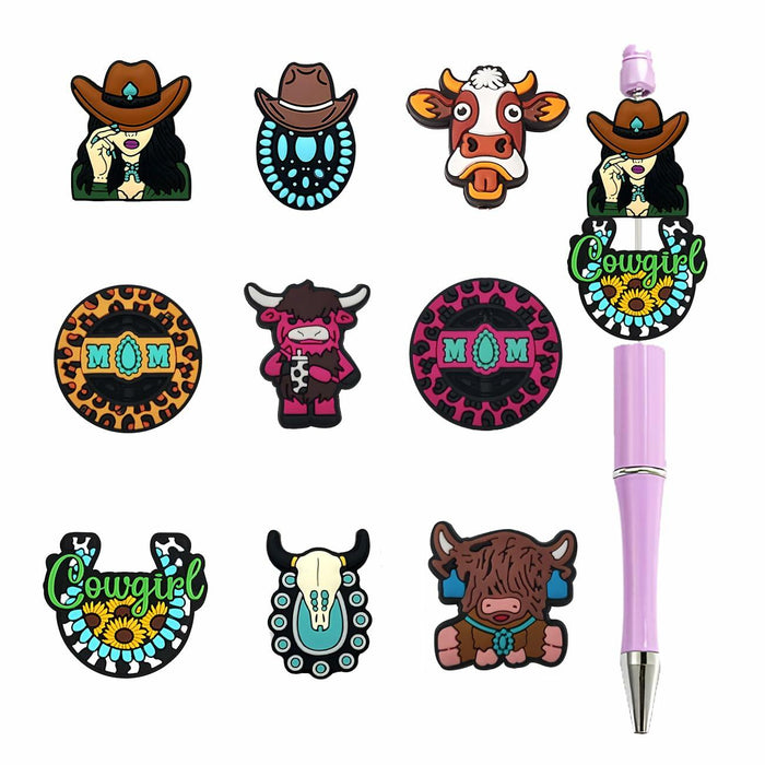 AirSun 9pcs Cowboy & Cow Silicone Beads Orange Small Animal Focal Beads DIY by Deal US