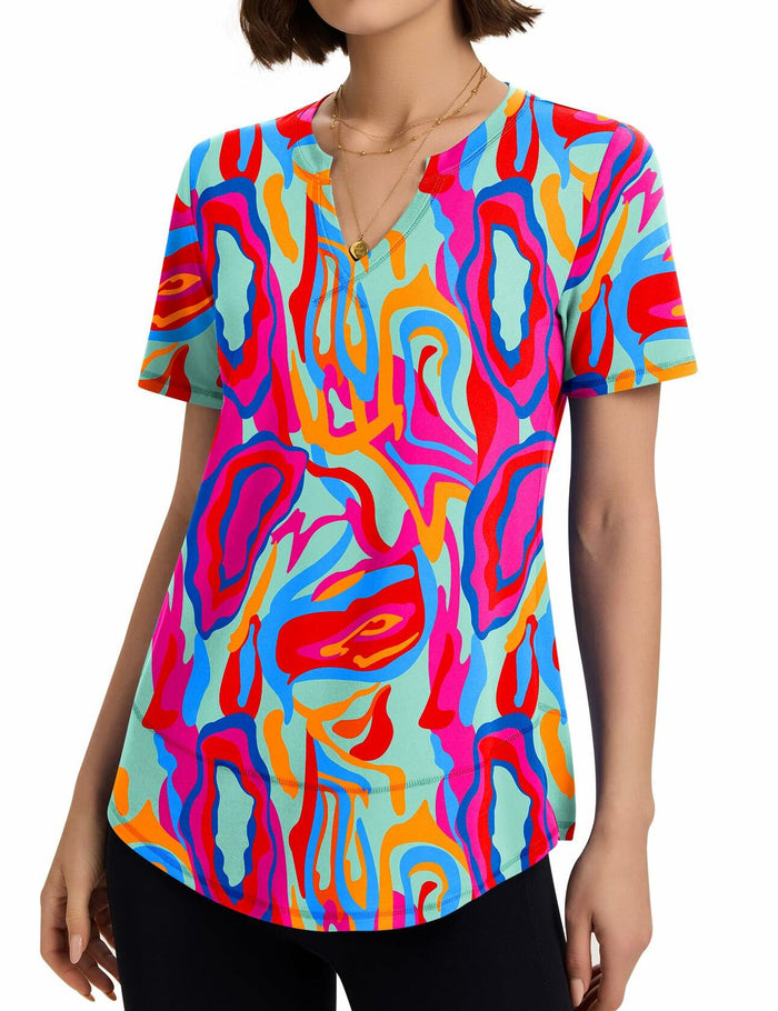 TCOT Women's Athletic Short Sleeve Gym Workout Shirt B Rose Red Printed Size 3XL by Deal US