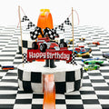 EQ EvaIrisQing Glitter Race Car Cake Topper Birthday Decor Checkered Flag by Deal US