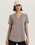 TCOT Womens V Neck Loose Workout Gym Shirt Light Brown Size S by Deal US
