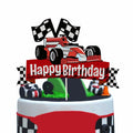 EQ EvaIrisQing Glitter Race Car Cake Topper Birthday Decor Checkered Flag by Deal US
