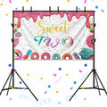 xuanflyF Donut Sweet Two Birthday Party Backdrop Banner 5x3ft Pink Cotton by Deal US