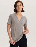 TCOT Womens V Neck Loose Workout Gym Shirt Light Brown Size S by Deal US