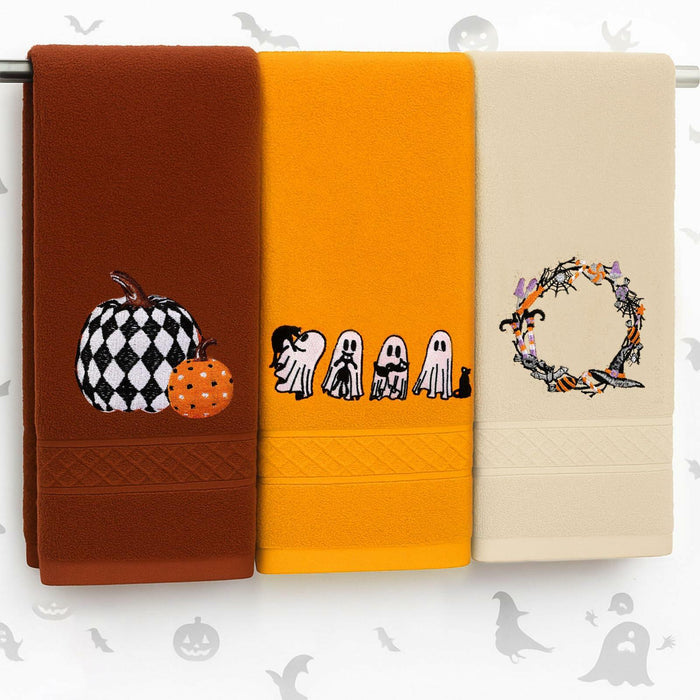 Fanfanwin Halloween Embroidered Ghost Pumpkin Cotton Towels 29x14 Inch 3 Pc by Deal US