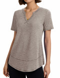 TCOT Womens V Neck Loose Workout Gym Shirt Light Brown Size S by Deal US