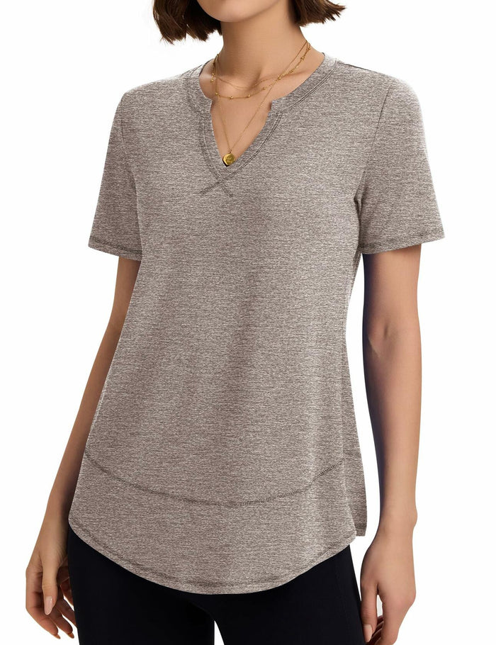 TCOT Womens V Neck Loose Workout Gym Shirt Light Brown Size S by Deal US