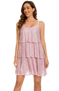 FANSI NOVA Women's Glitter Sequin Dress Adjustable Spaghetti Strap Pink Size 2XL by Deal US