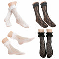 YWAOAIJD Women's Lace Ruffle Ankle Socks Mesh Trim 4 Pairs Size 5-9 Black White by Deal US