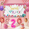 xuanflyF Donut Sweet Two Birthday Party Backdrop Banner 5x3ft Pink Cotton by Deal US