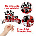 EQ EvaIrisQing Glitter Race Car Cake Topper Birthday Decor Checkered Flag by Deal US