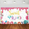 xuanflyF Donut Sweet Two Birthday Party Backdrop Banner 5x3ft Pink Cotton by Deal US