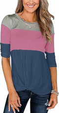 Minthunter Women's Long Sleeve Color T Shirt Round Neck Grey-Pink-Blue Size L by Deal US