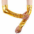 GFLPO Fashion Fingerless Metallic Satin Long Elastic Gloves Gold Elbow Length by Deal US