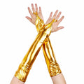 GFLPO Fashion Fingerless Metallic Satin Long Elastic Gloves Gold Elbow Length by Deal US
