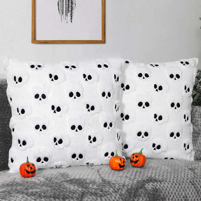 Yuubin Skull Halloween Throw Pillow Covers 18x18in Set of 2 Black Faux Fur by Deal US