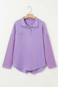 SHEWIN Women Oversized Button Up Sweatshirt Purple Size XL by Deal US
