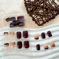 Brown Press On Nails Short Square Glitter Nude Brown Full Cover 24 Pcs by Deal US