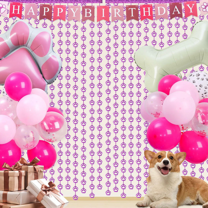 RANERVZ Pink Dog Paw Birthday Decorations Foil Curtain 3.3x6.6ft by Deal US