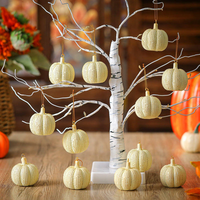 Hiboom 12 Pcs Resin Pumpkin Ornaments Rustic White Gold Fall Decor by Deal US