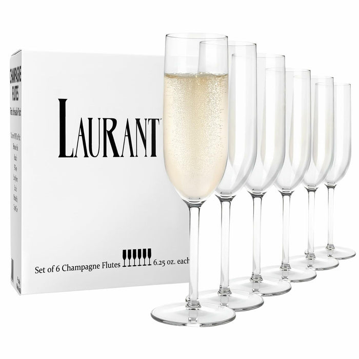 LAURANT Crystal Clear Plastic Champagne Flutes 6.25oz Set of 6 BPA Free USA by Deal US