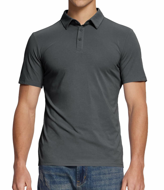 BAMBOO COOL Men's Slim Fit Moisture Wicking Polo Shirt Grey Size L by Deal US