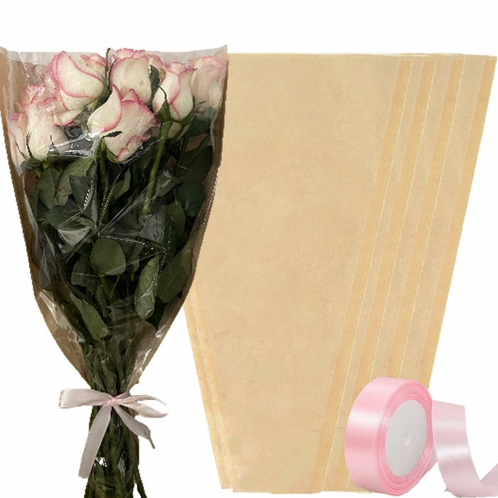 YosiMing Kraft Flower Wrapping Bags 50Pcs 22x14 Inches Brown Floral by Deal US