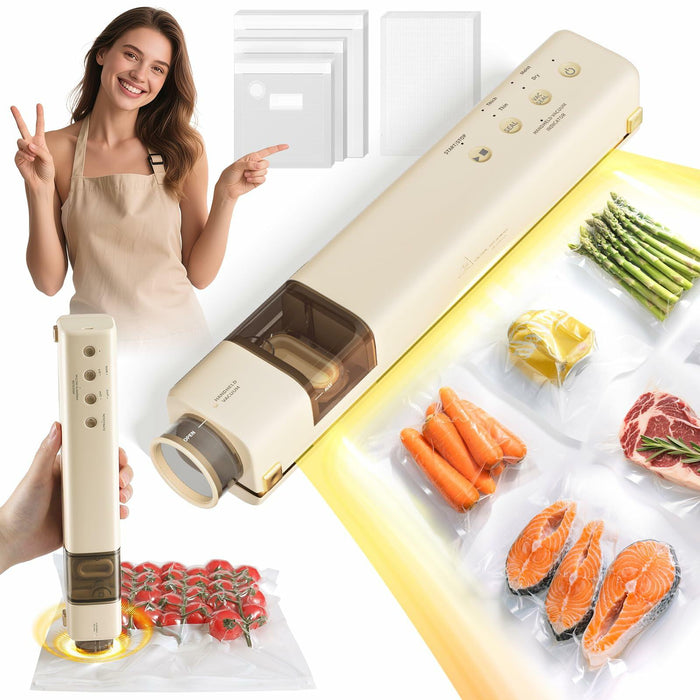 EUUZ 2-in-1 Vacuum Sealer with 40 Bags, Automatic, Beige, Handheld & Countertop by Deal US