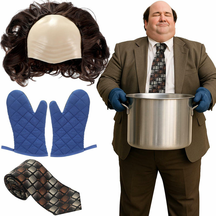 Yearntown Halloween Bald Man Costume Set Brown Wig Bald Cap Gloves One Size by Deal US