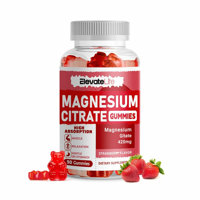 BestBy09/26 ElevateLife Magnesium Citrate Gummies 420mg 90 Vegan Strawberry by Deal US